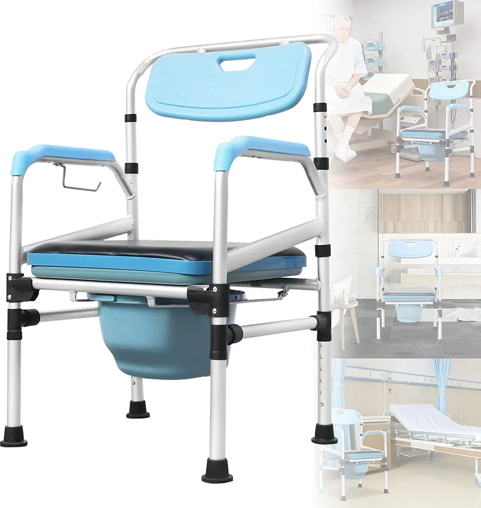 Chaise de Toilette avec Couvercle en Aluminium Sûre et Ajustable