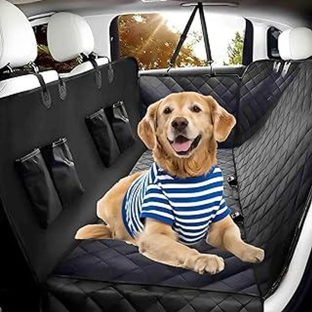 OtoM Protezione Universale Per Sedile Posteriore Auto In Tessuto Idrorepellente Nero - Fodera Per Trasporto Animali Domestici, Antigraffio E Facile Da Pulire - 3