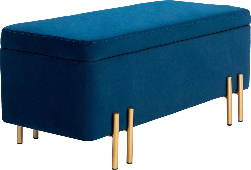 Sitzbank, Polsterbank mit Stauraum, Metall, Kautschukholz, Schaumstoff, 100 x 40 x 42 cm, Dunkelblau