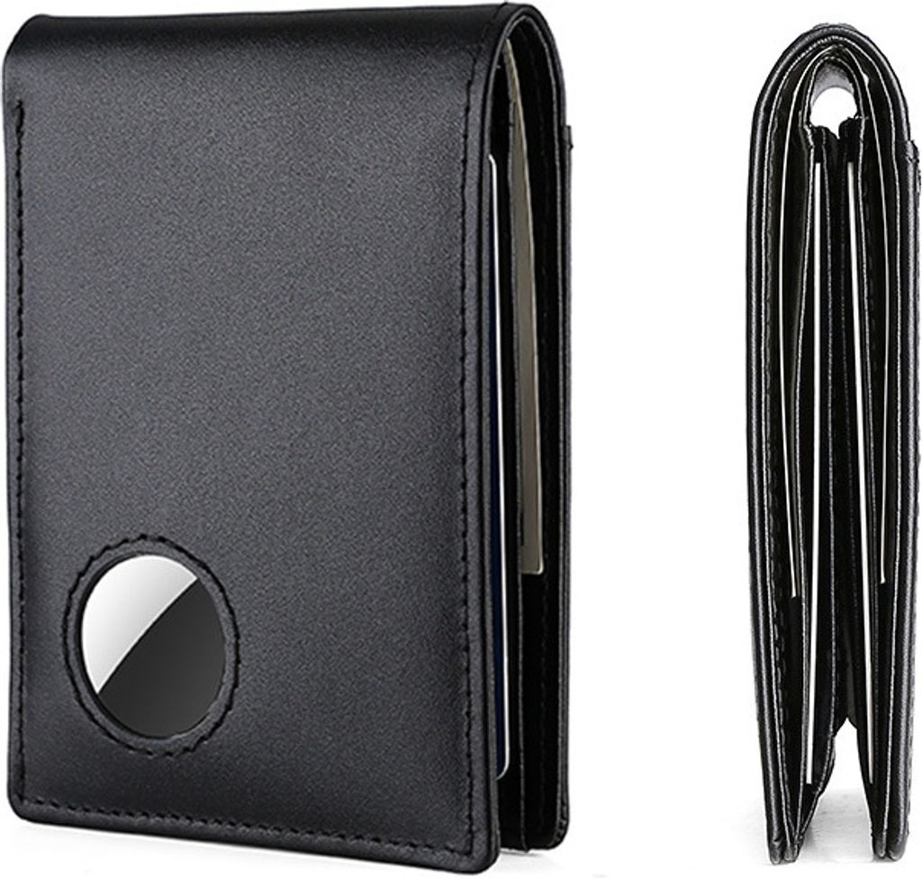 INF Schlankes RFID-blockierendes Portemonnaie mit AirTag-Halter - Herren Leder-Bifold-Portemonnaie Schwarz