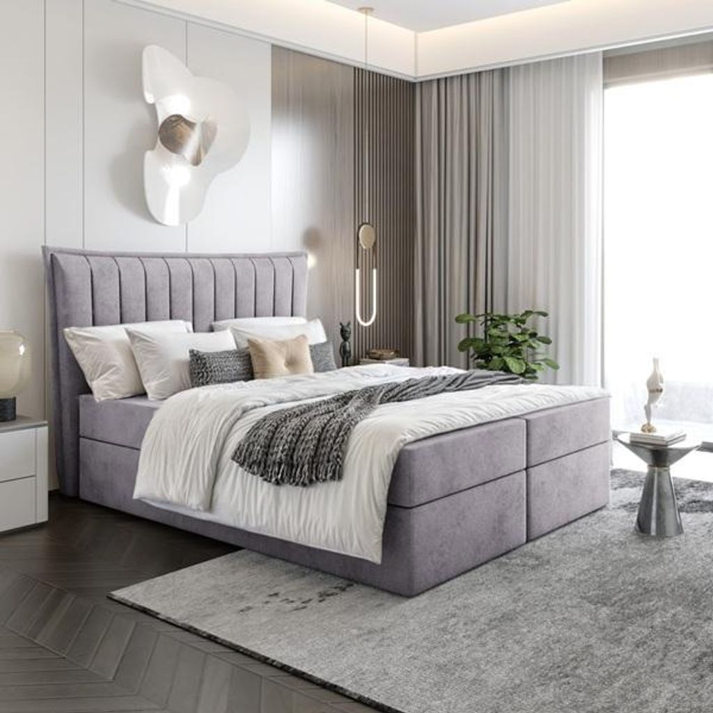 Bett Boxspringbett LUMA ohne Topper mit Bettkästen - Doppelbett, Stauraum, Schlafzimmer, Polsterbett, Bettgestell (140x200, Rosa - ITAKA 38)