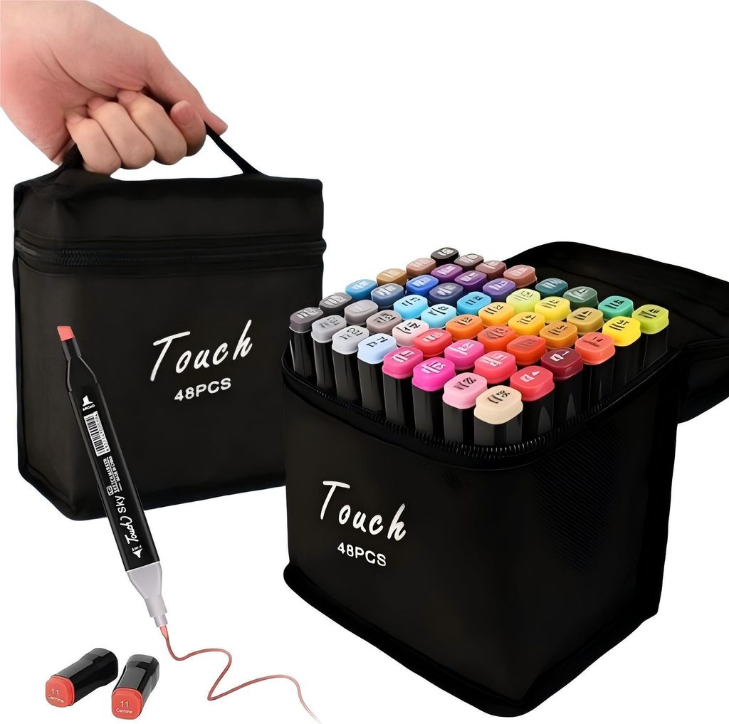 Acrylstifte, 48 Farben Marker Stifte, Doppelspitze, Stifte Steine Bemalen Alkoholmarker-Set zum Zeichnen, Skizzieren, Ausmalen und Illustrieren