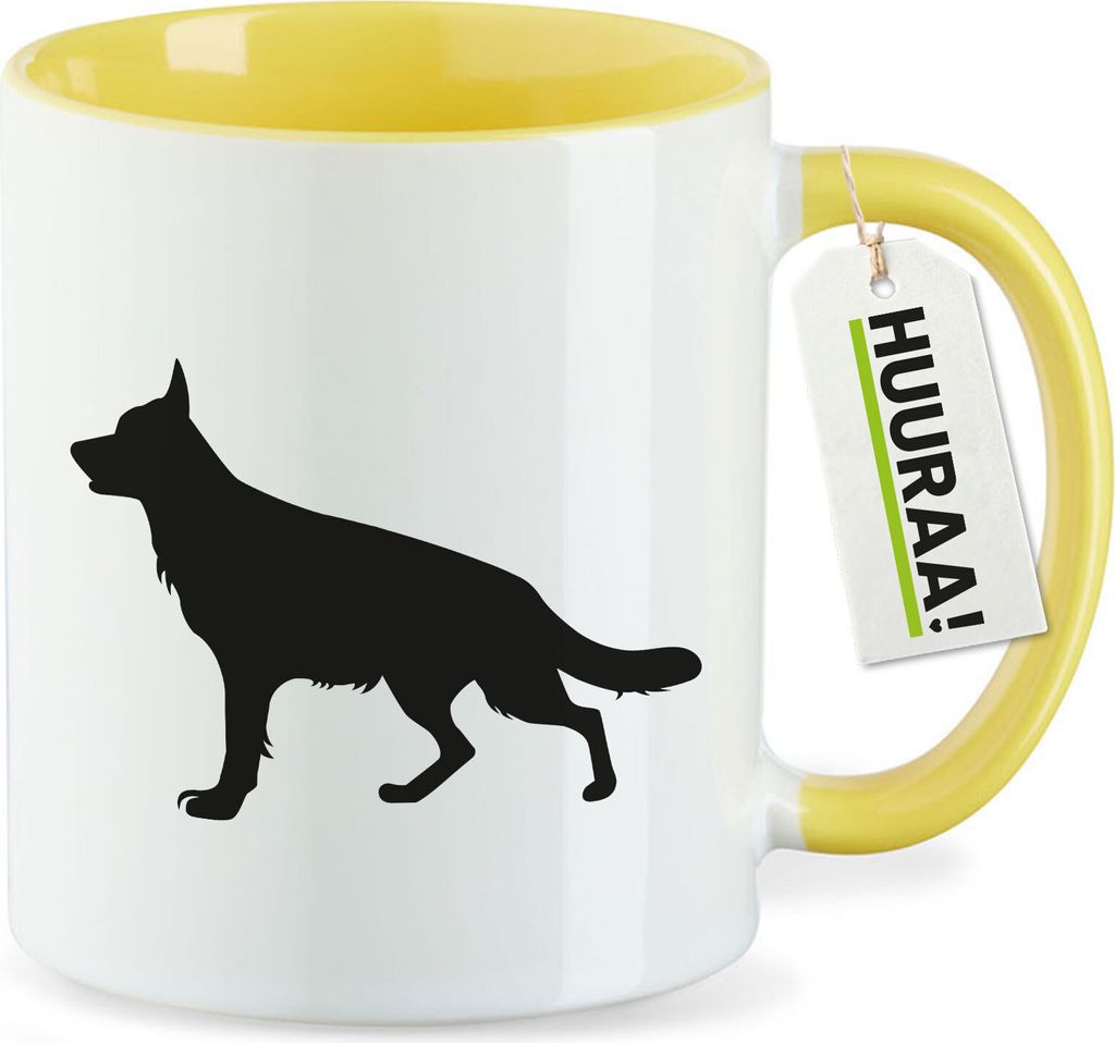 Huuraa Kaffeetasse Deutscher Schäferhund Silhouette 330ml Gelb Keramik Kaffeebecher Geschenkidee