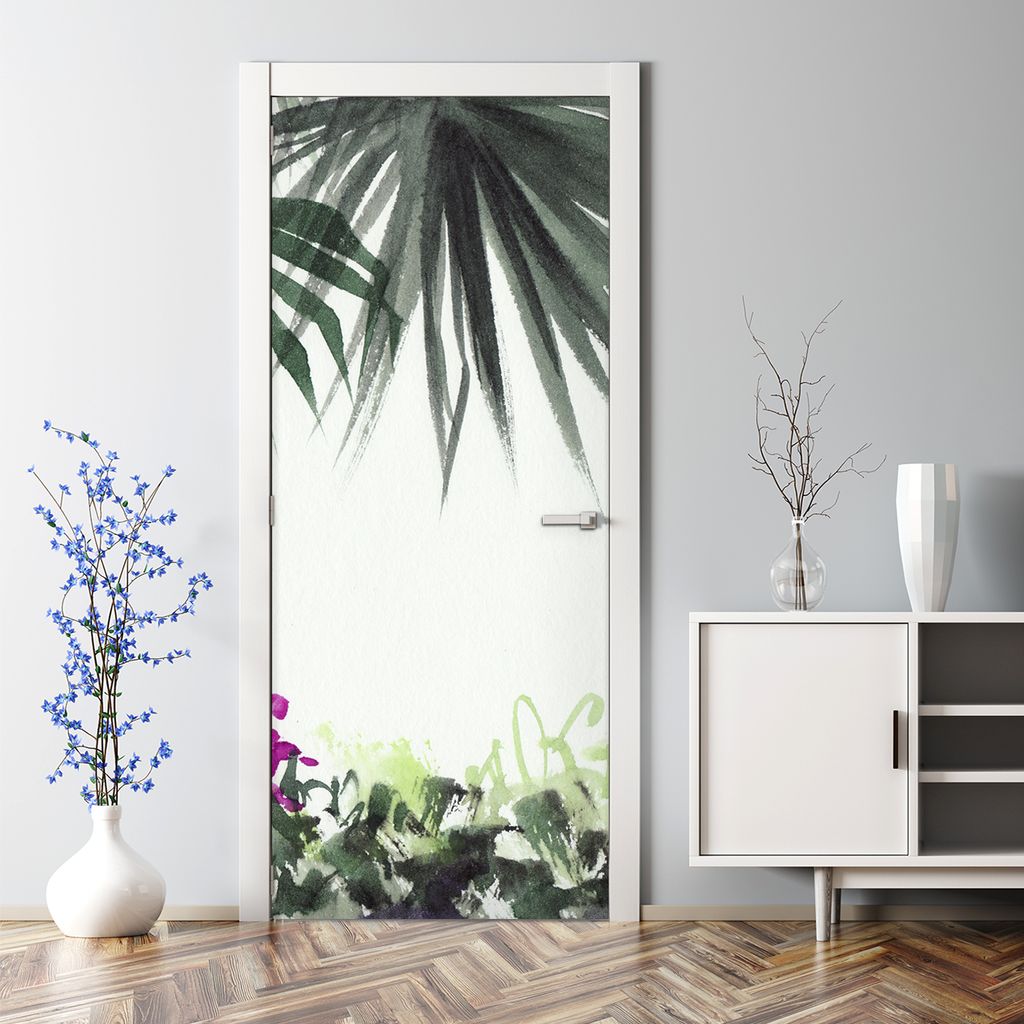Dekorative Türposter Klebefolie selbstklebend Wandaufkleber Palme und Wiese 85 x 200 cm