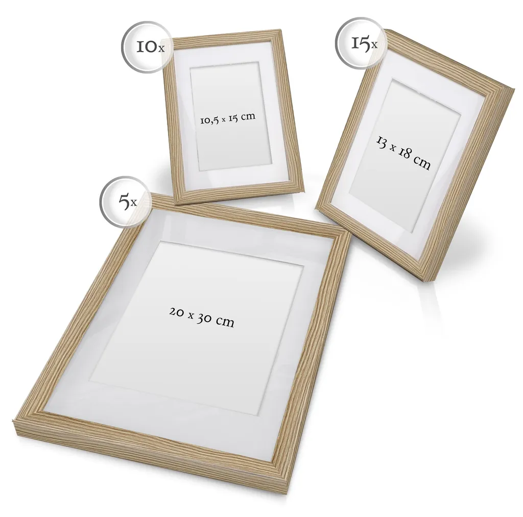 Solution Déco Murale : Pack 30 Cadres Photo Assortis Chêne Multi-tailles - 2