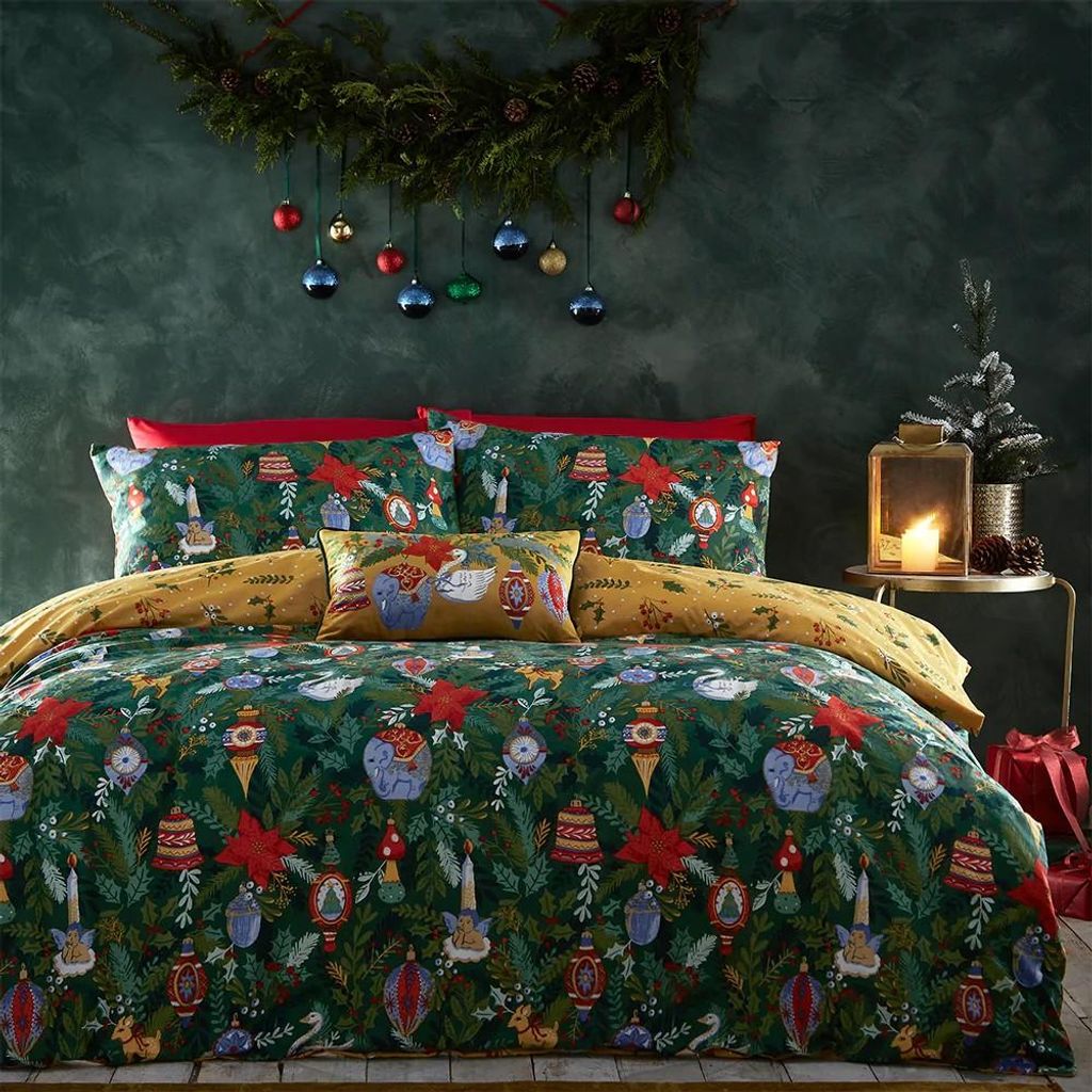Furn - Bettwäsche-Set "Deck The Halls", weihnachtliches Design RV2772 (Doppelbett) (Tannengrün)