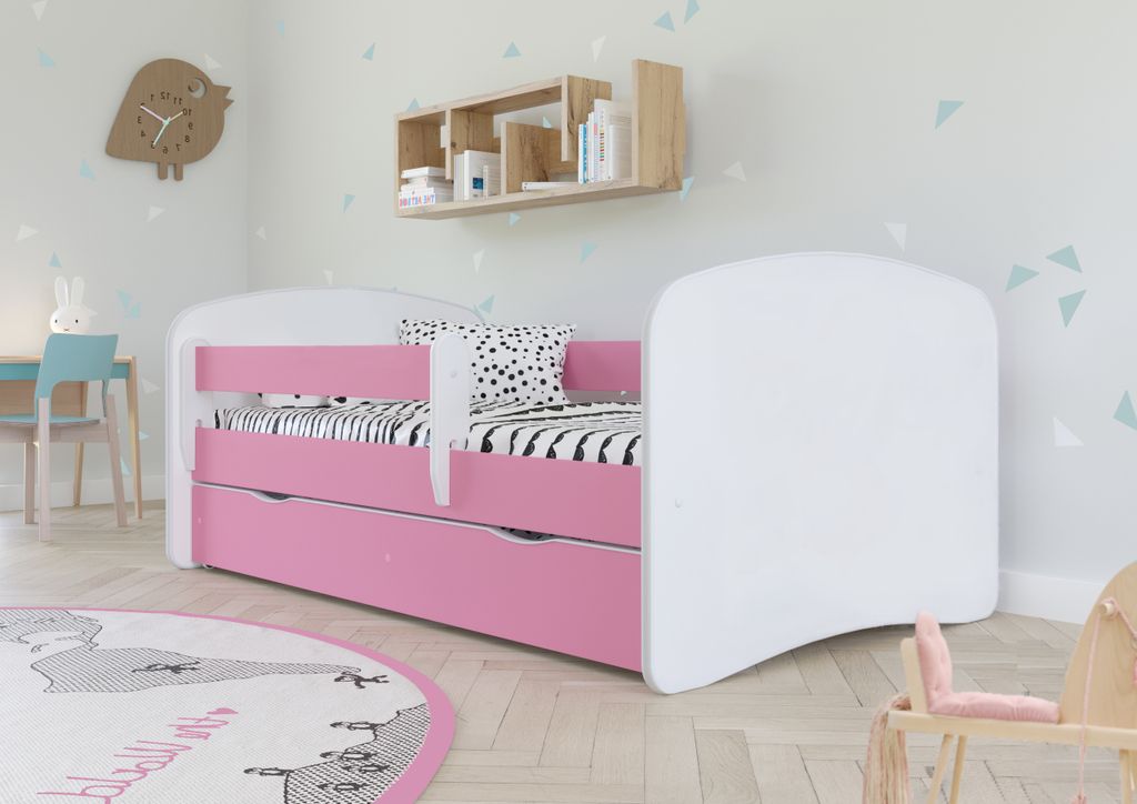 Kinderbett Jugendbett 80x160 cm Rosa mit Matratze Rausfallschutz Schublade und Lattenrost Kinderbetten für Mädchen und Junge - ohne Motiv