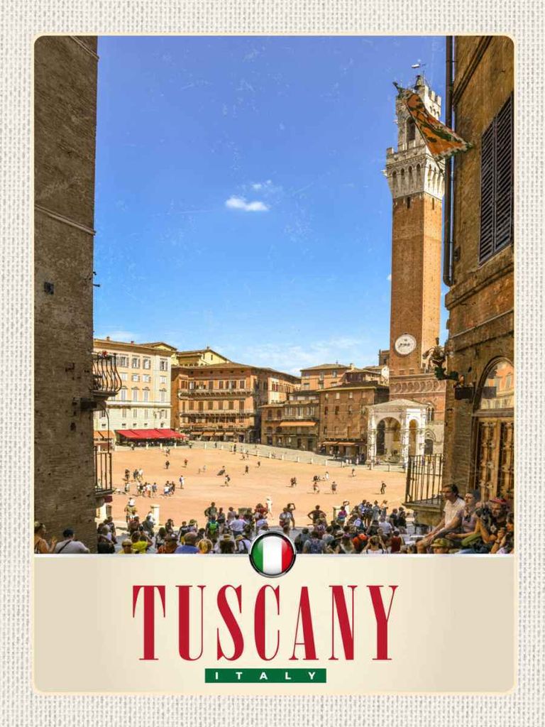 vianmo Holzschild 40x30 cm Toskana Italien Platz Natur Kirche Bildmotiv Reisemotiv Europa
