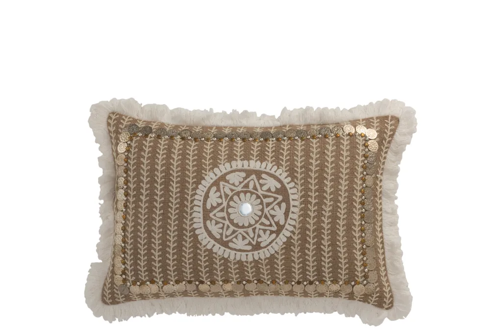 J-Line Coussin Rectangulaire Motif Jute Naturel Beige 45x30cm