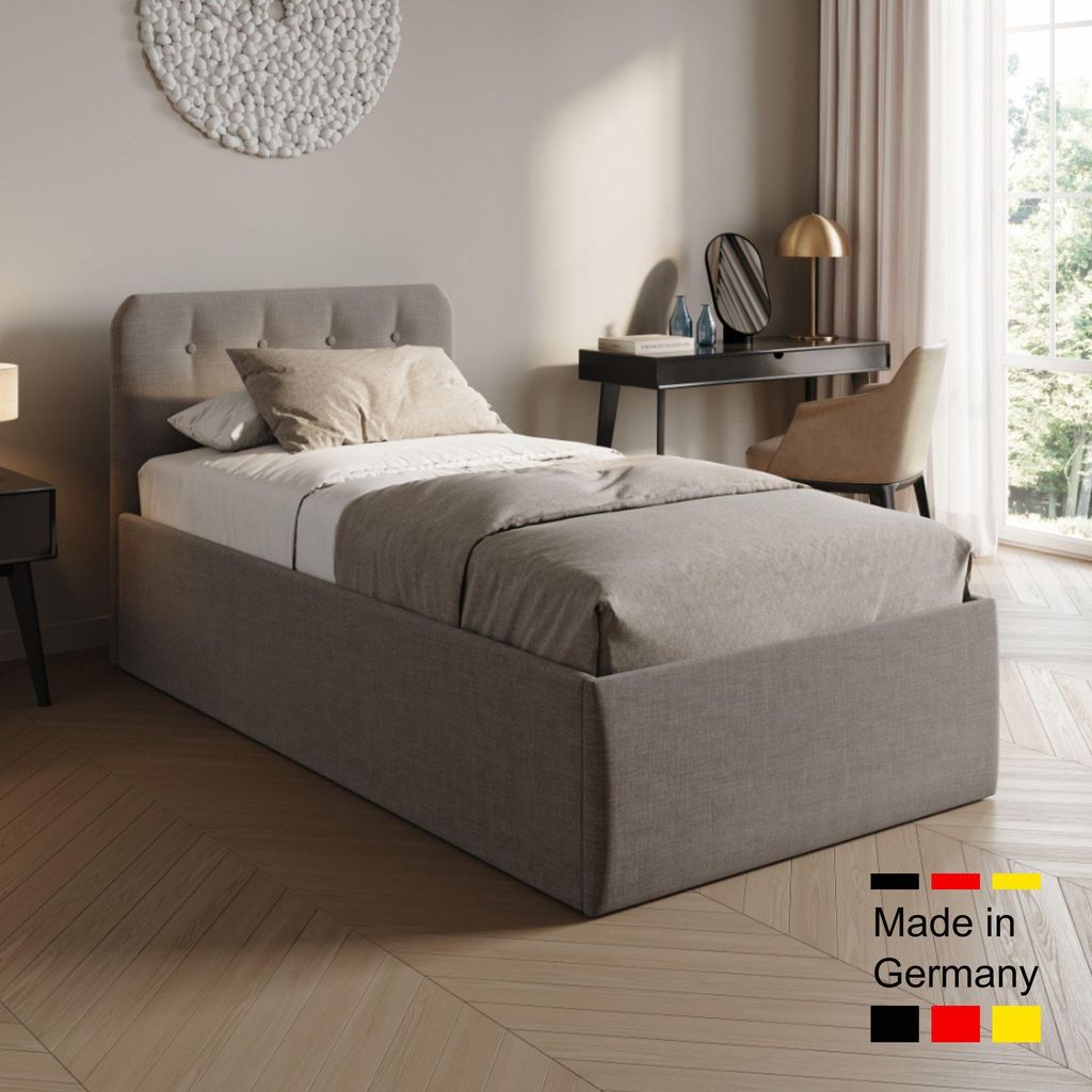 Home Collective Polsterbett 100x200 cm Doppelbett Bett mit verstellbarem Lattenrost & Bettkasten, Matratze Kaltschaum H3, gepolstertes Kopfteil, He...