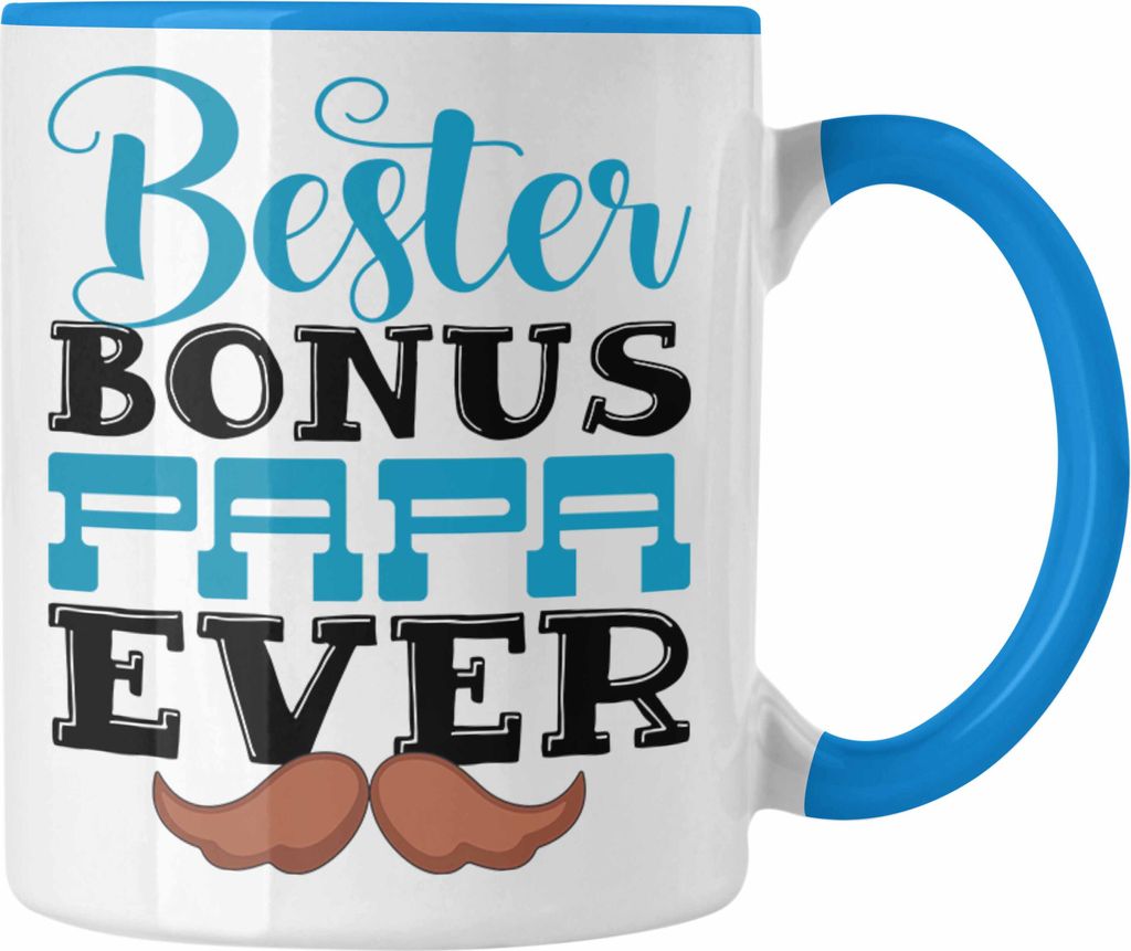 Trendation - Bester Bonus Papa Ever Tasse Lustiges Geschenk für Stiefvater Geschenkidee Vatertag (Blau)