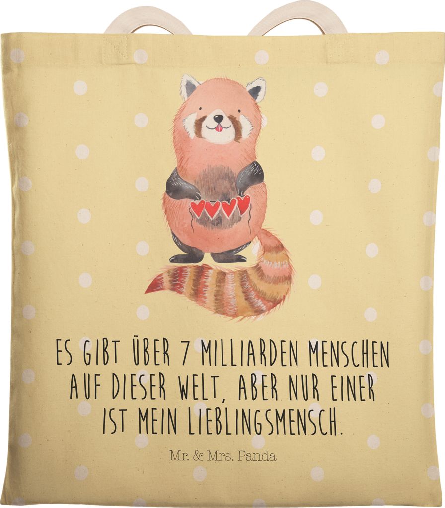 Mr. & Mrs. Panda Einkaufstasche Roter Panda - Gelb Pastell - Geschenk, Rot, Herz, Tragetasche Bedruckt, Liebling, Tasche, Lieblingsmensch, Liebe, T...