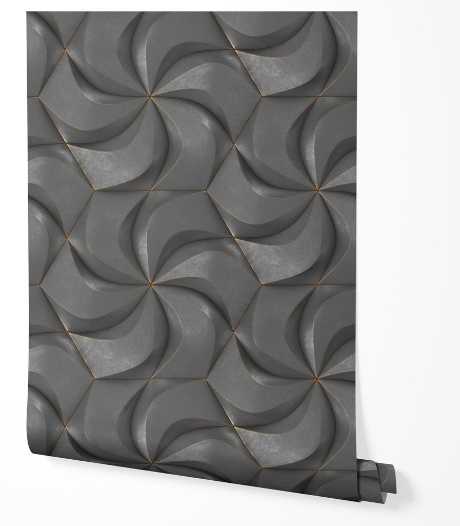 Vliestapete Geometrisch 3D Wirbel Muster Grau Gold Modern Abstrakt Struktur Wohnzimmer Schlafzimmer Flur Elegantes Luxus Design UV-beständige Tape...