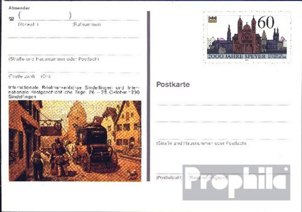 Belege Ganzsachen BRD (BR.Deutschland) 1990 PSo23 Amtliche Sonderpostkarte un 2000 J. Speyer