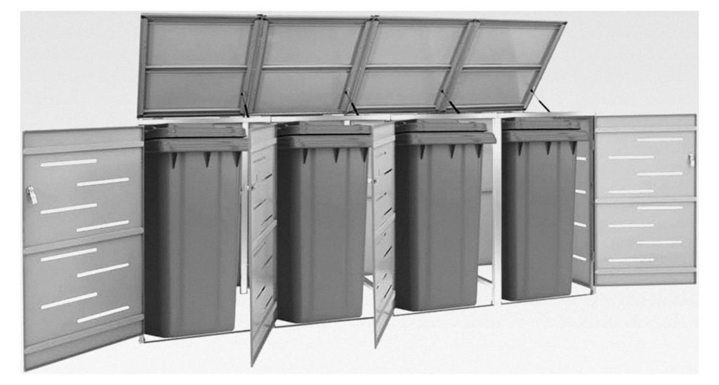 Mülltonnenbox für 4 Tonnen 276,5x77,5x115,5 cm aus Edelstahl mit Deckel und abschließbarer Tür