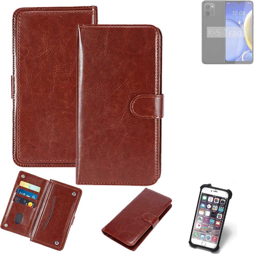 K-S-Trade 360° Hülle kompatibel mit HTC Wildfire E Plus braun Kunstleder Case BookCase WalletCase Kunstlederederhülle Handyhülle, Rundumschutz