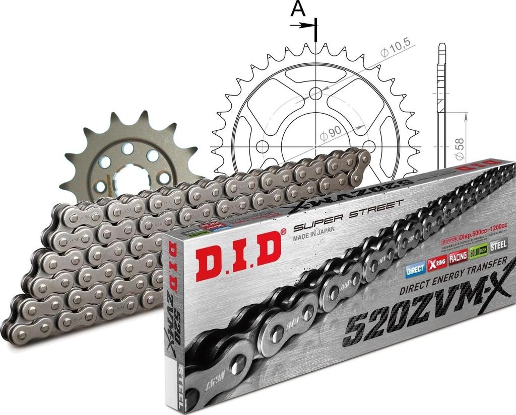 Kit Stahl passend für Honda CMX250 Rebel 85-95 14-33-108 DID520ZVM-X Endlos