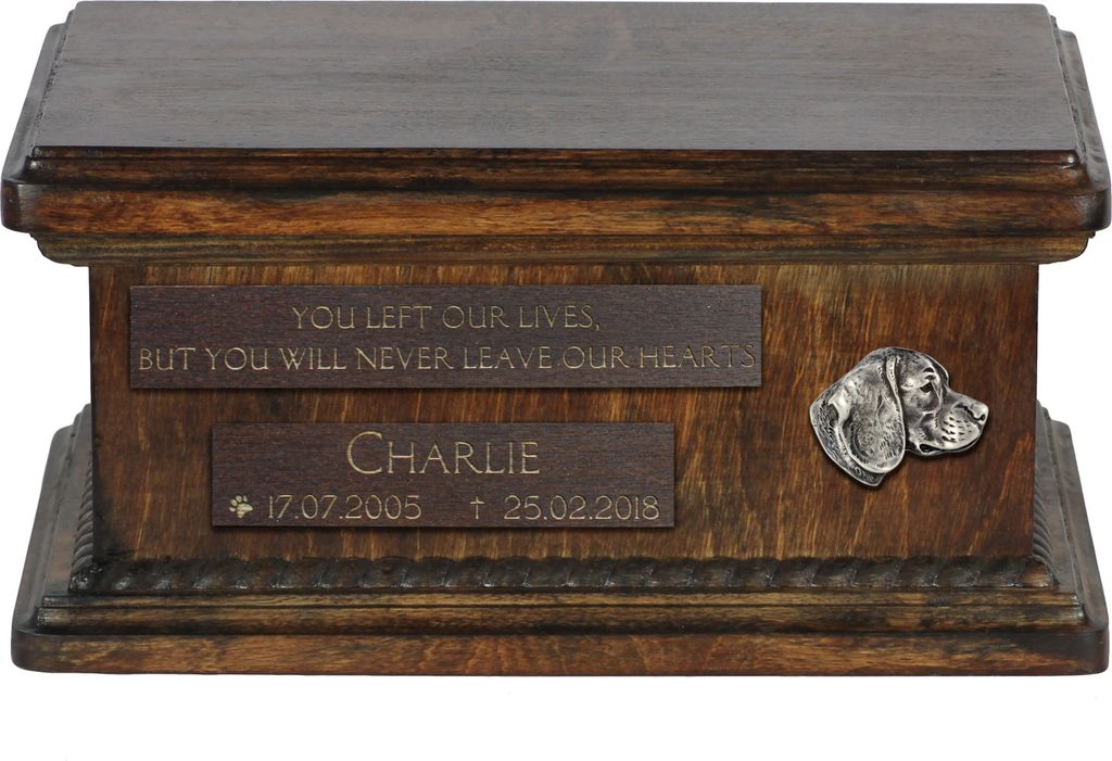 Beagle I - hölzerne Urne für die Asche eines Hundes, personalisierte Urne mit Gravur, kleine Urne für Hundesasche von der Marke Art-Dog