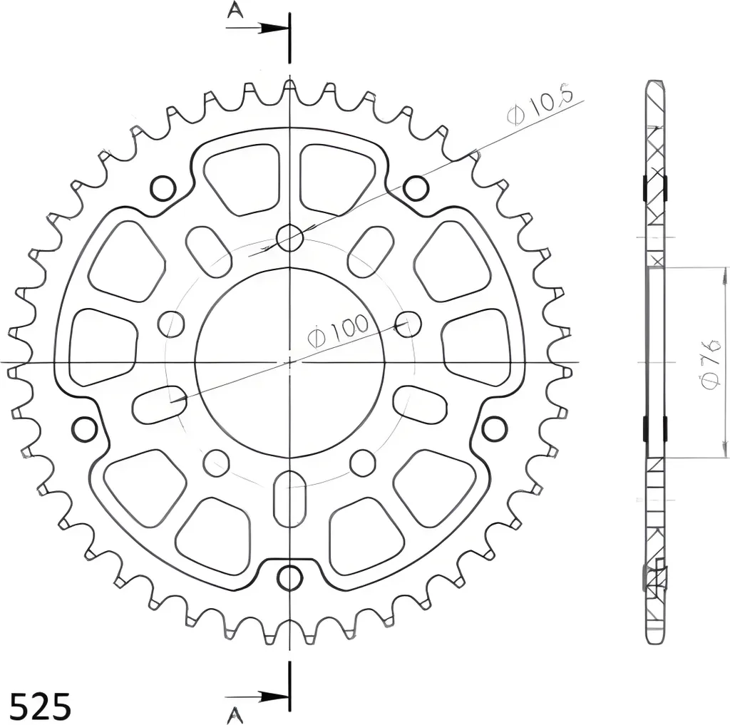 Couronne Supersprox Stealth 525 42 Dents Rouge RST-7092:42-RED Moto