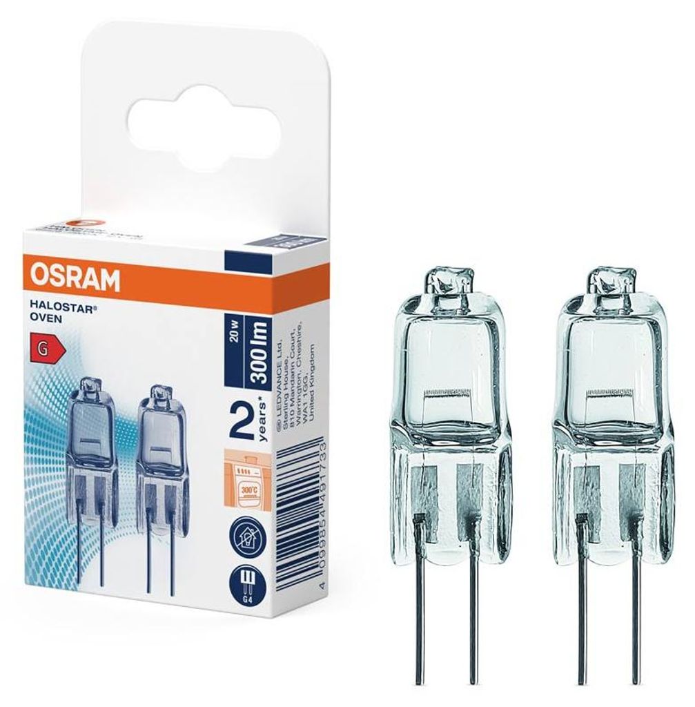 2 x Osram Halogen Stiftsockellampe Halostar Oven 20W G4 12V Produktbild 