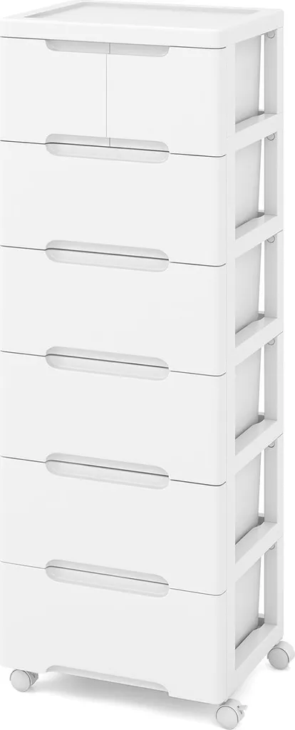 Chariot de salle de bain blanc compact à roulettes et 7 tiroirs