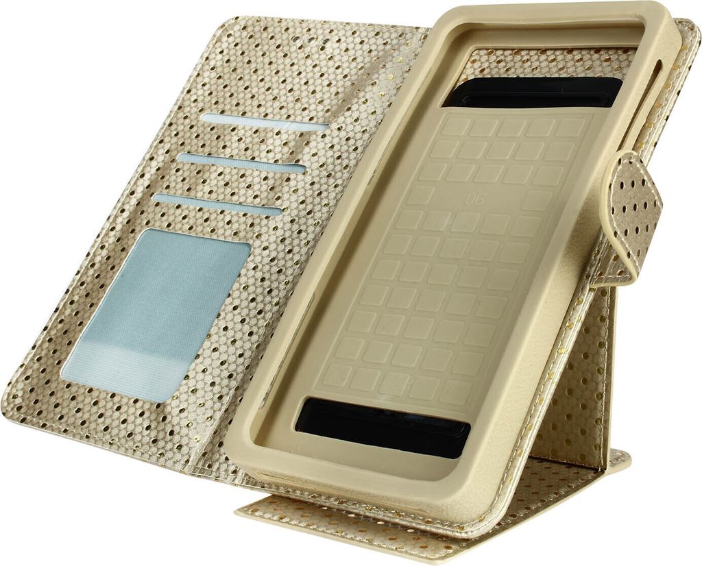 Universal Bookcover für Smartphones Größe XL Standfunktion + Spiegel – Gold