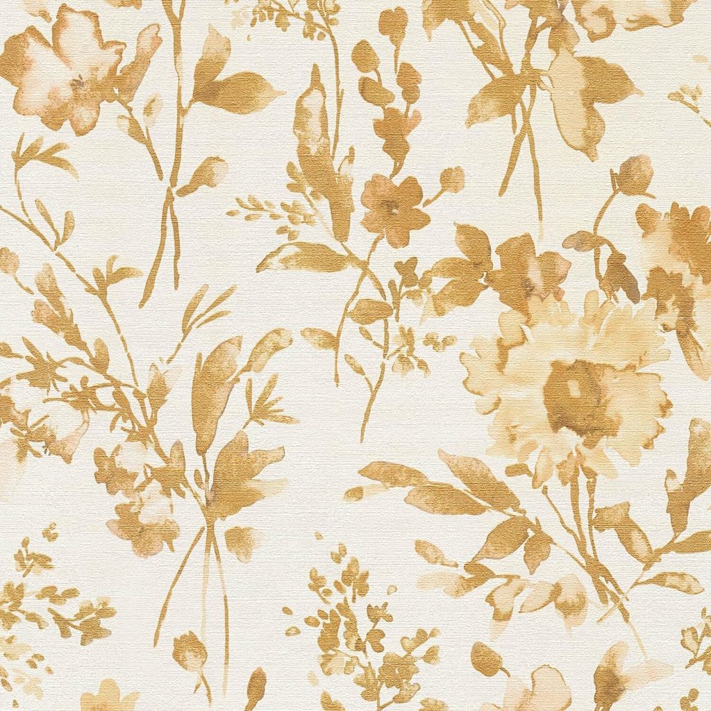 Profhome 790614-GU Blumen Tapete Floral Metallic Effekt creme gold beige 5,33 m2