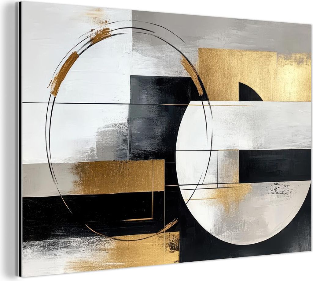 MuchoWow Wanddekoration Metall Metallbild Wandkunst 120x80 cm Abstrakt - Gold - Silber - Formen - Ästhetik MuchoWow Aluminium Gemälde - Alu Bild