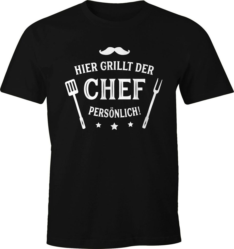 Herren T-Shirt Hier grillt der Chef persönlich Fun-Shirt Barbecue BBQ Grillen Sommer Moonworks schwarz XXL