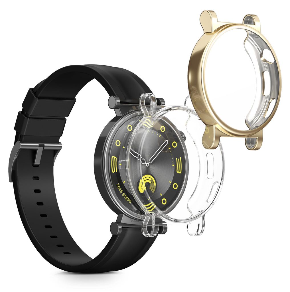 kwmobile 2x Silikon Hülle für Huawei Watch GT4 41mm Schutzhülle - Fullbody Display Cover Set aus Silikon - Transparent Gold