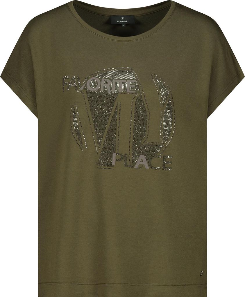 Monari Damen Kurzarm T-Shirt, weich und angenehm zu tragen, in Olivgrün, Größe 40