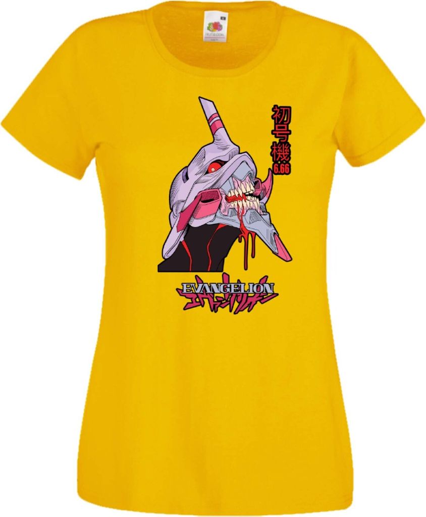 Damen T-Shirt Neon Anime Genesis Manga Evangelion Eva Unit 03 Mech Var-037 Eva Unit Mech, Lady XL / Gelb