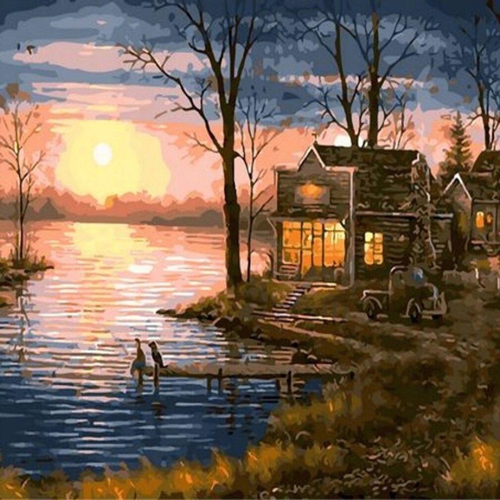 Obraz podľa čísel, západ nad jazerom, 40X50 Cm Obrázok produktu 