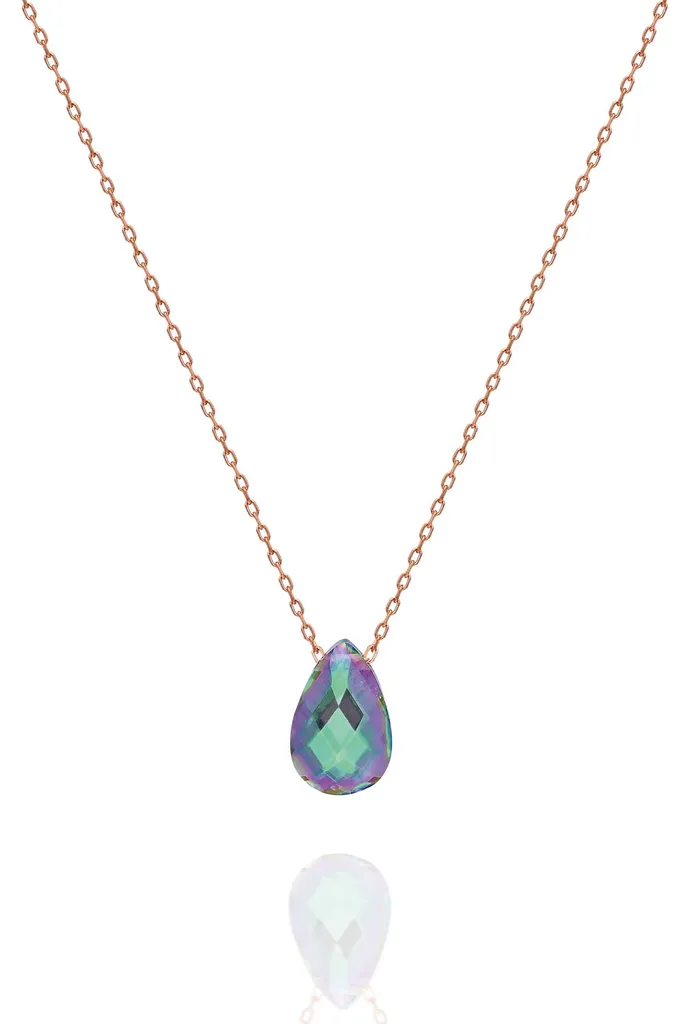 Pendentif en pierre de topaze mystique et sa chaîne or rose de 45 cm