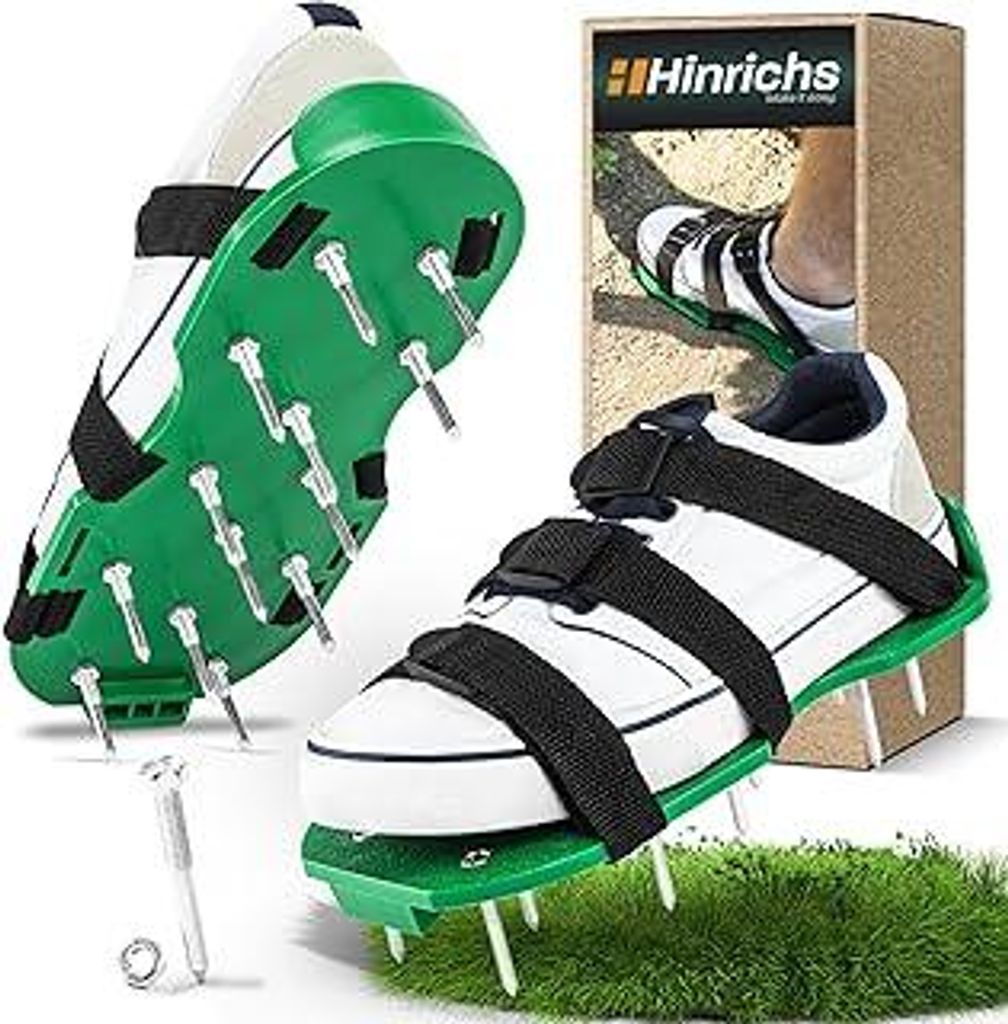 Hinrichs Rasenlüfterschuhe - Nagelschuhe zum Rasen belüften - Rasenlüfter Schuhe mit flexibel einstellbarem Riemen - Aerifizierer Rasenschuhe f...