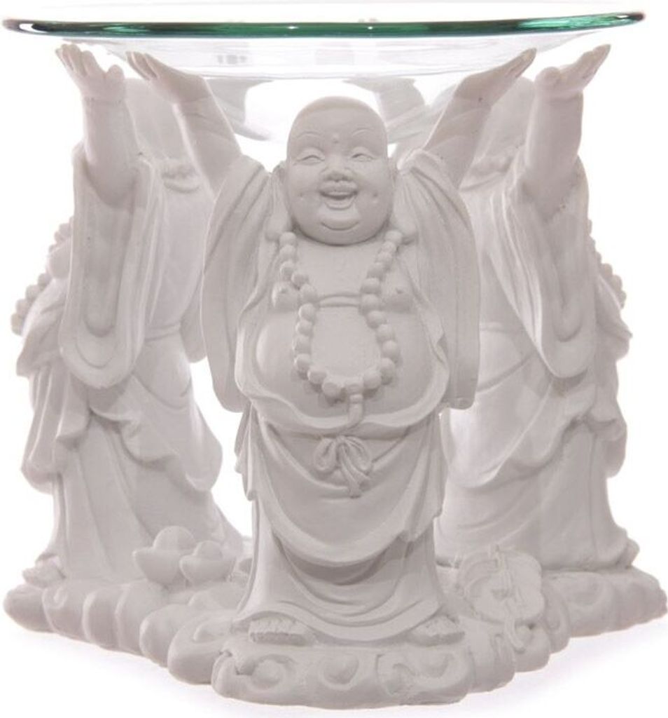 Weißer lachender Buddha Dutflampe mit Teelicht Produktbild 