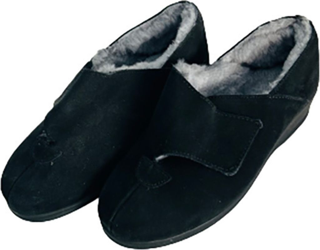 Hausschuhe für Damen Slowlies Veloursleder 923 Schwarz (Größe 35)