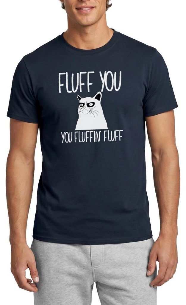 Spreadshirt Fluff You | Katze Mit Attitude Männer T-Shirt, 3XL, Navy