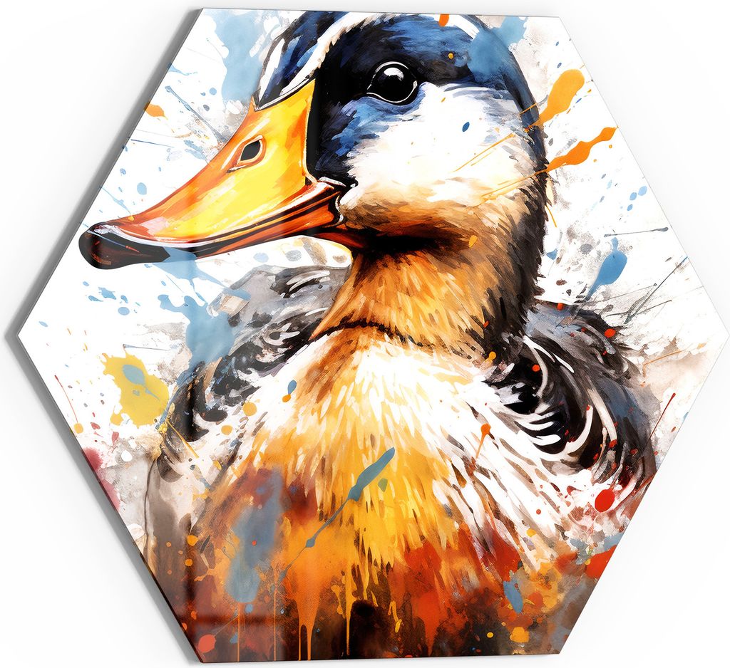 DEQOART Glasbild Echtglas 55x48 cm 'Ente im Farbenrausch' Wandbild Bild modern Deko
