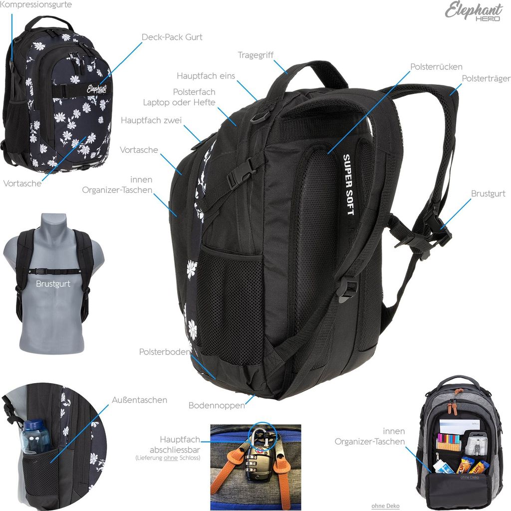 Schulrucksack 3 Teile Set Elephant Hero Signature Rucksack Produktbild 7