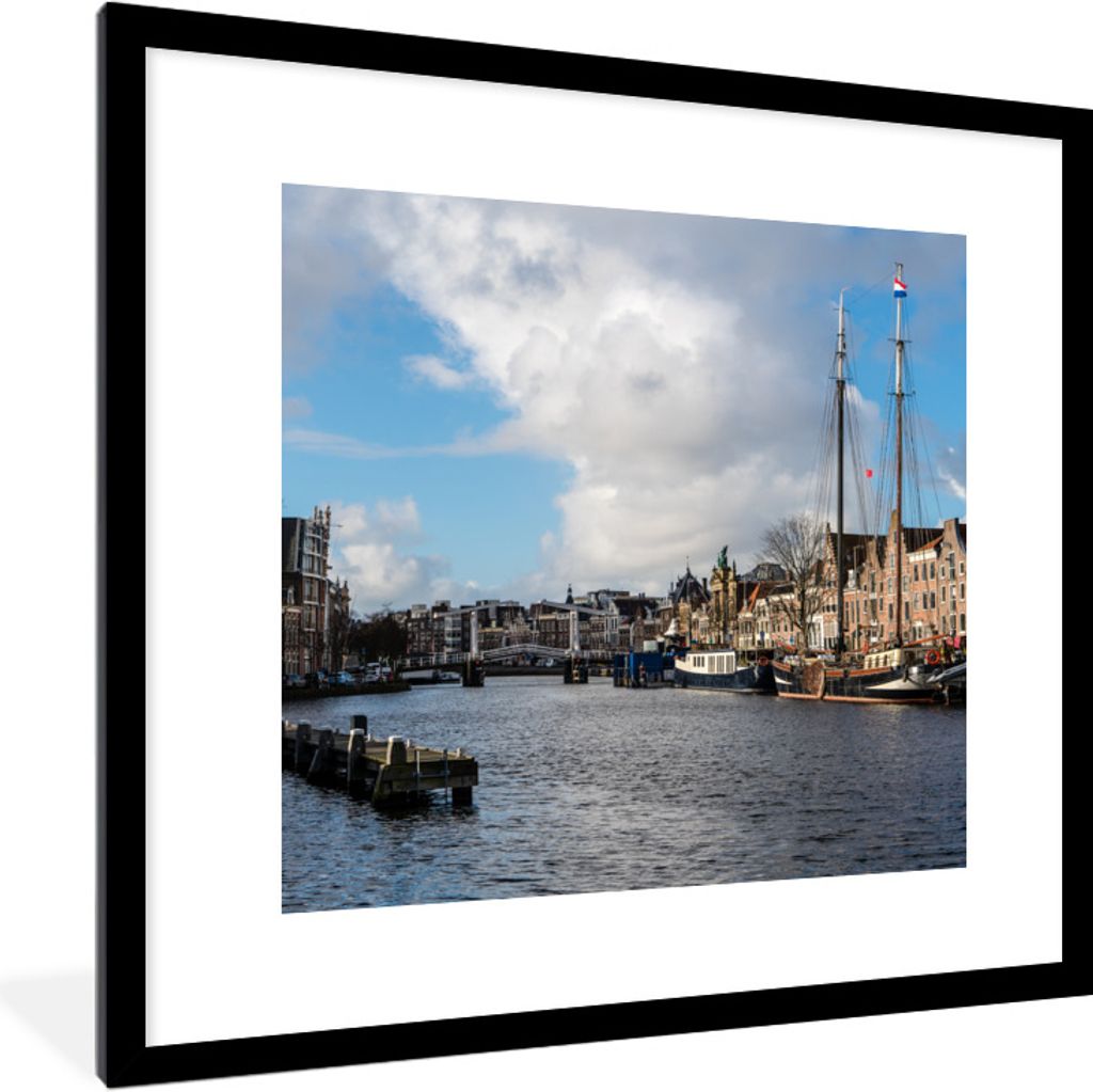 MuchoWow Gerahmtes Poster Brücke - Haarlem - Zentrum 40x40 cm - Poster mit Schwarzem Bilderrahmen Wandposter Rahmen Foto Bilder - Poster - Plaka...
