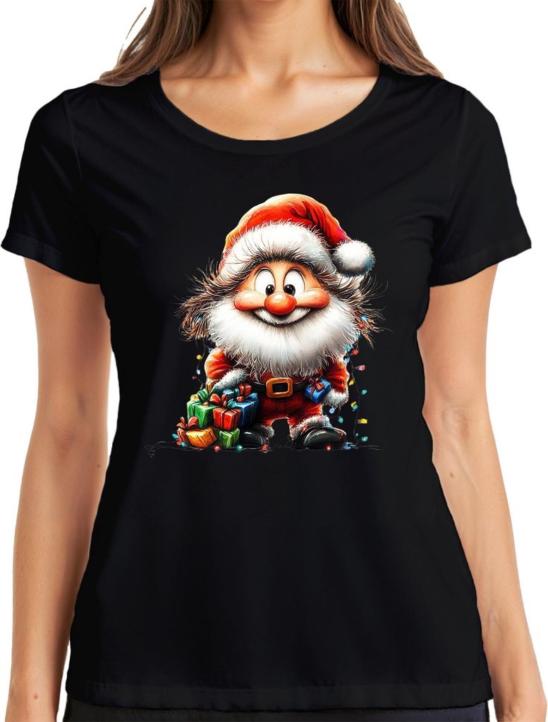 Weihnachtsmann Geschenke Lichter Lustig Niedlich Weihnachten Damen T-Shirt, Schwarz, 3XL