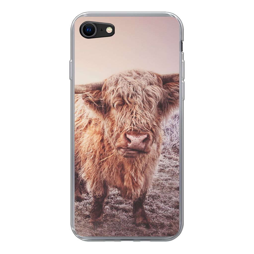 MuchoWow Handyhülle Schutzhülle Hülle für iPhone 7 Schottische Hochlandbewohner - Licht - Himmel - Natur Silikon Softcase Handy Hülle - Kart...