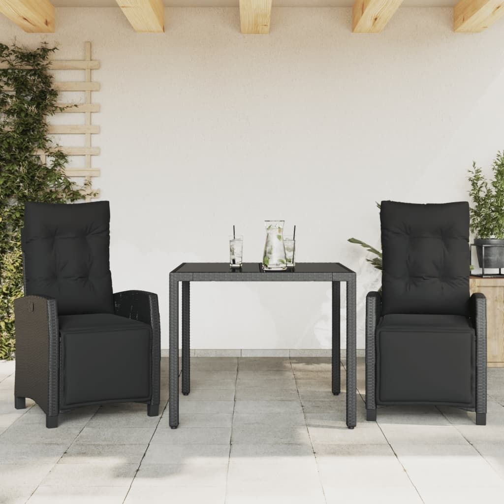 Maison Exclusive - 3-tlg. Garten-Essgruppe mit Kissen Schwarz Poly Rattan