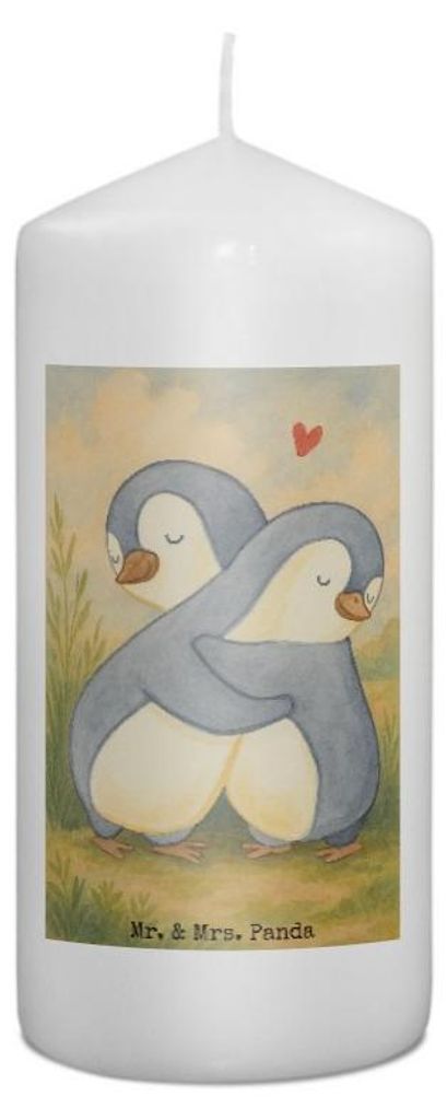 Mr. & Mrs. Panda Kerze Pinguine Kuscheln Design 15 x 7 cm - Weiß - Geschenk, Wachskerze, Ehefrau, Hochzeitstag, für Frauen, Freundin, Mitbringsel...