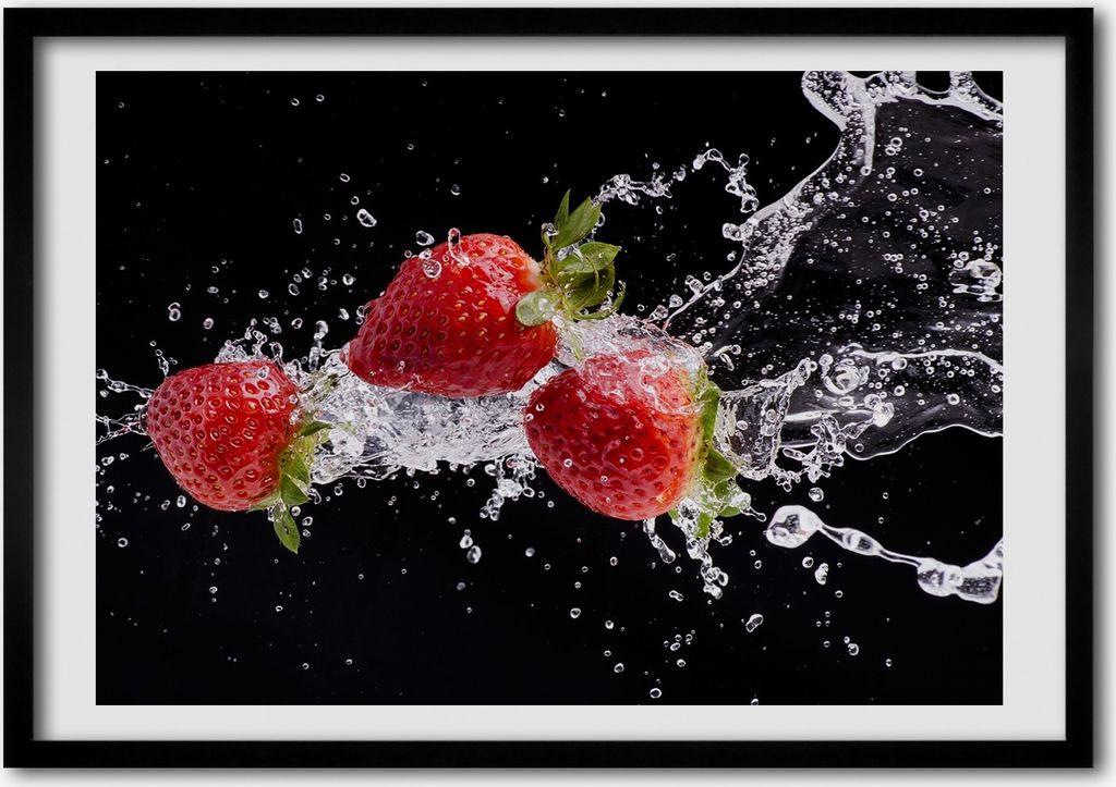 Bild - Bilder - Bilderrahmen - 70 cm x 50 cm - MDF-Rahmen, Wandkunst Erdbeeren und Wasser