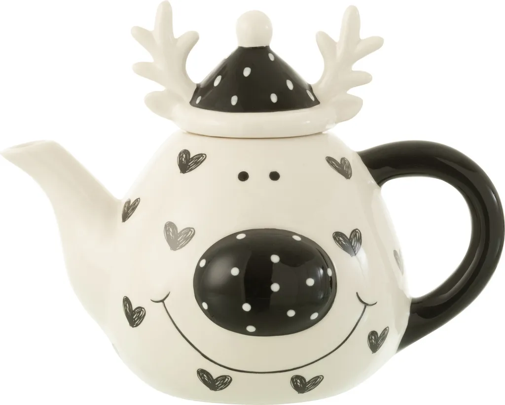 Théière en Porcelaine Noire et Blanche J-Line Hirsch pour Service à Thé