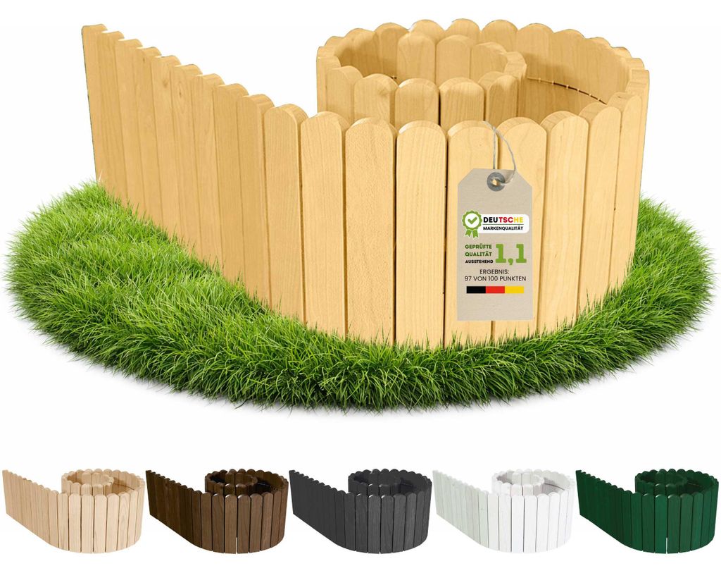 Floranica Beeteinfassung Rasenkante Holz 10 x 200 cm Natur Rollzaun Flexible Rollborder Palisade Beetumrandung