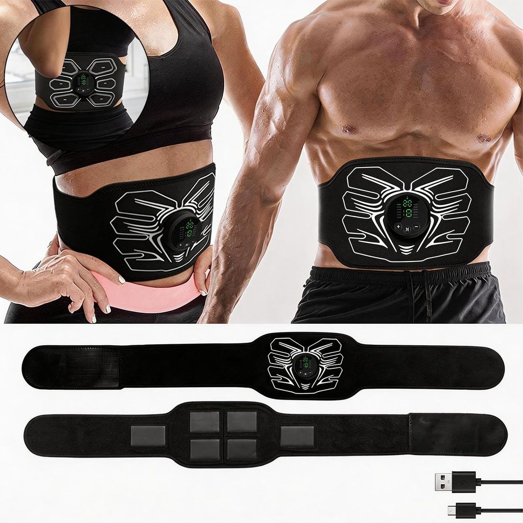 EMS Trainingsgerät,EMS Bauchmuskeltrainer Elektrisch, für Zuhause und Büro, Krafttraining, Schwarz, für Herren und Damen