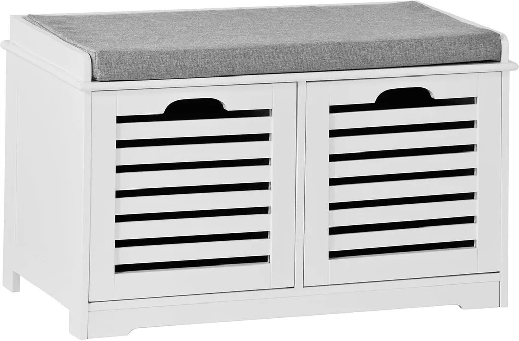SoBuy Banc à Chaussures avec 2 Paniers de Rangement et Coussin Gris